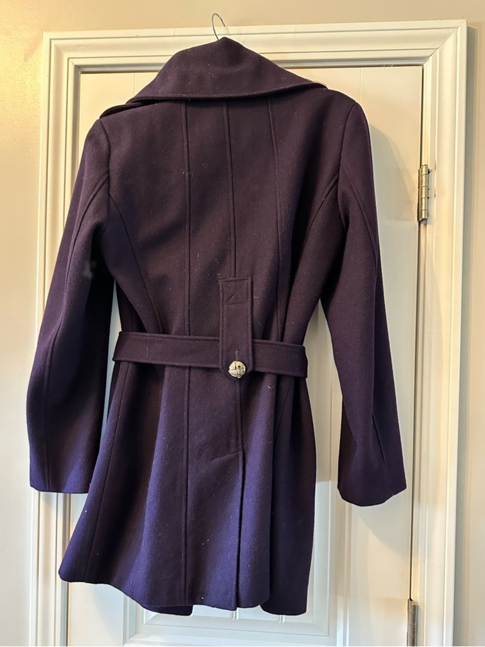 Calvin Klein Double-Breasted Pea Coat with Tie in Deep Plum Size 10 - Picture 5 of 7